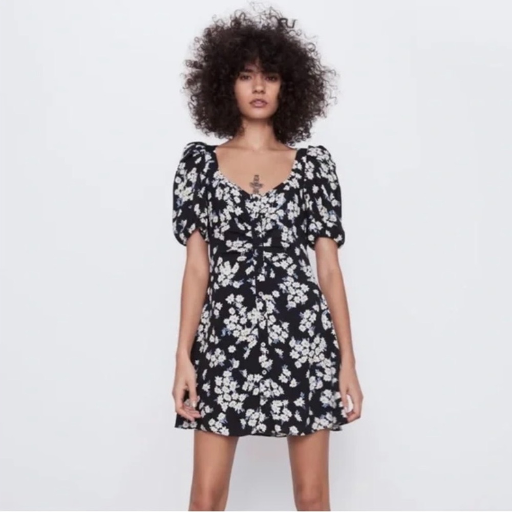 Zara Coquette Puff Sleeve Mini Floral Cottage Babydoll Button Up - XXL